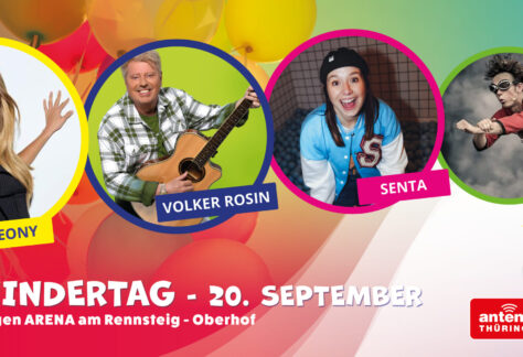 Bunter Banner Weltkindertag mit verschiedenen abgebildeten Künstlern und dem Veranstaltungsdatum 20.09.2026