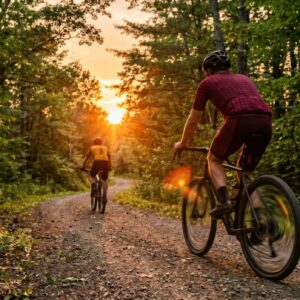 Bikeer fahren in den Sonnenuntergang