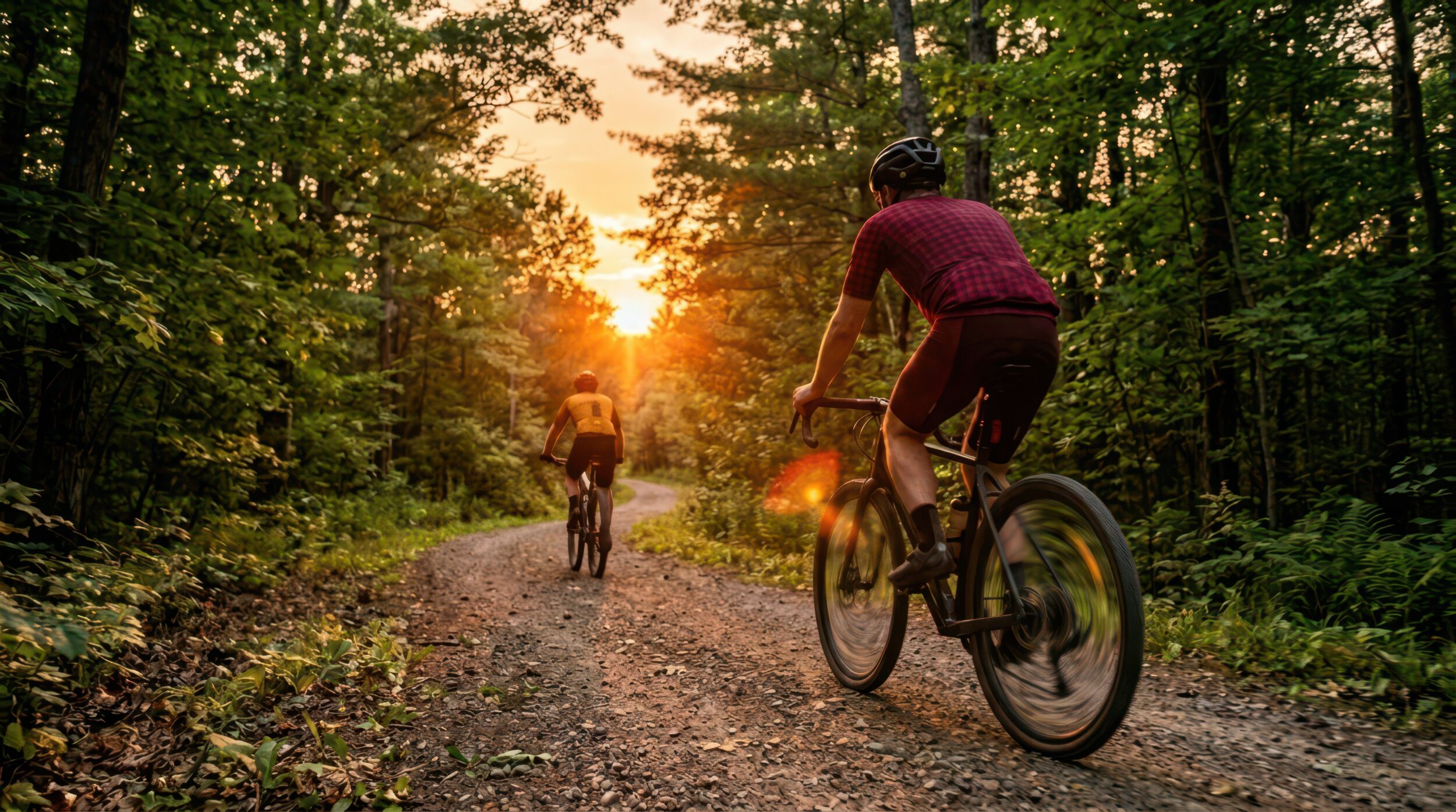 Bikeer fahren in den Sonnenuntergang