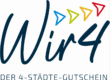 Das neue Logo des Vier-Städte-Gutscheins „Wir 4 – Der 4-Städte-Gutschein“. Ein gemeinsames Angebot der Städte Oberhof, Schleusingen, Suhl und Zella-Mehlis zur Stärkung der regionalen Wirtschaft und Innenstädte. / Quelle: Kommunale Arbeitsgemeinschaft (KAG) Oberzentrum Südthüringen